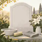 Gentle headstone cleaning items beside flowers