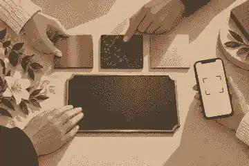Family comparing outdoor plaque materials and QR placement