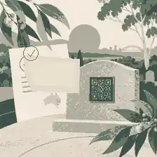 an affordable qr headstone in australia: Australian cemetery approval note beside QR plaque proof