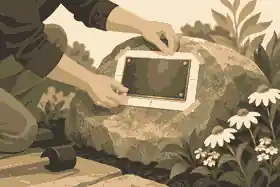 attach a plaque to a rock: Installer aligning a bronze plaque on a natural rock