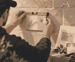 Installer aligning a memorial plaque on masonry
