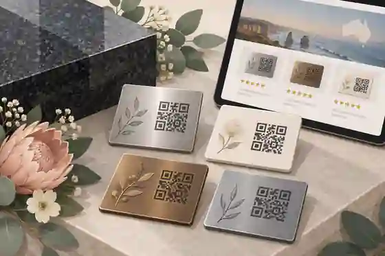 QR plaque material samples beside granite