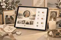 Private memorial settings beside family photographs