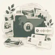 Secure digital scrapbook archive with audio and privacy notes