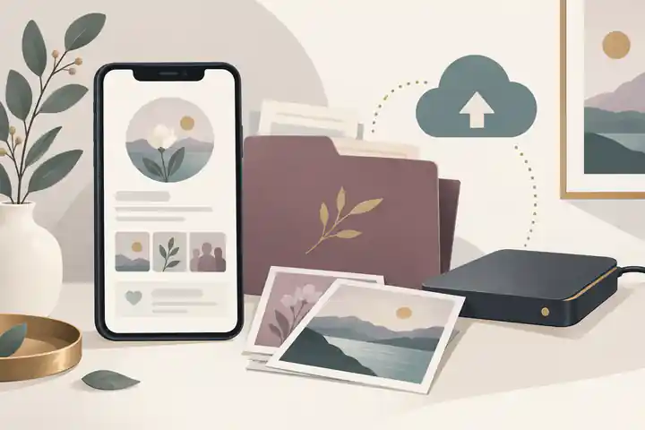 Memorial archive backup with photographs, documents and cloud copies