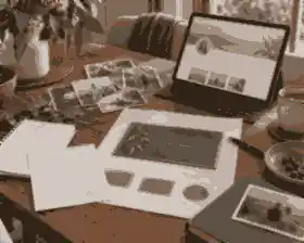Family reviewing plaque wording and memorial photos