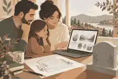 Family reviewing private memorial and inscription notes