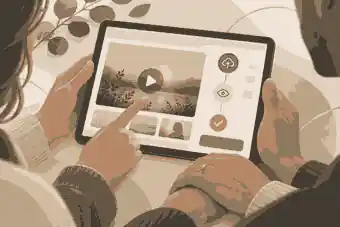 Family reviewing a tribute video before sharing