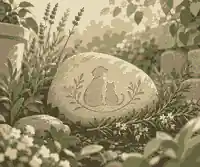 ideas for pet memorials in a garden: Pet memorial garden stone among rosemary and lavender
