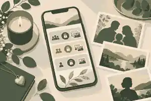 Private memorial sharing controls with family photos