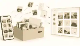 Family photographs organised into a protected digital memorial archive