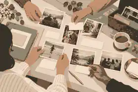 Relatives adding captioned photo memories to a shared memorial workspace
