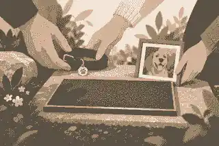 Pet collar beside memorial plaque