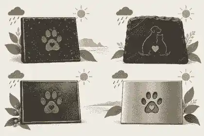 Outdoor pet memorial plaque material samples