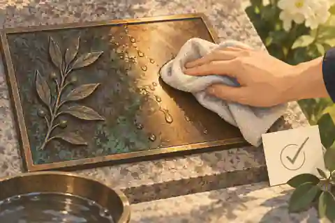 restore a bronze headstone plaque: Soft cloth cleaning a bronze memorial plaque