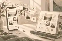 Preserved guestbook beside a memorial phone