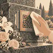 Soft cloth cleaning a small QR memorial plaque