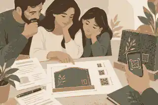 Family reviewing cemetery approval for a QR plaque