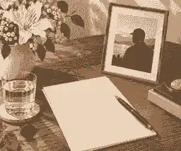 write a eulogy for a father: Father eulogy draft beside photograph and flowers