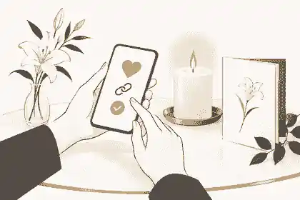 donate to a funeral fund: Hands checking a verified funeral fund link beside a candle