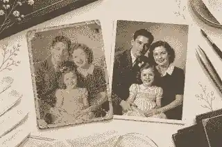 safe alternatives to ai animation for memorial pages: Restored portrait beside the original family photograph