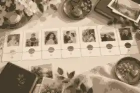 build a chronological life timeline: Family photos arranged into a life timeline