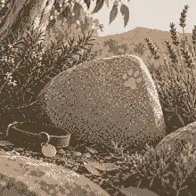 pet memorial stones in australia: Garden pet memorial stone beside rosemary and lavender