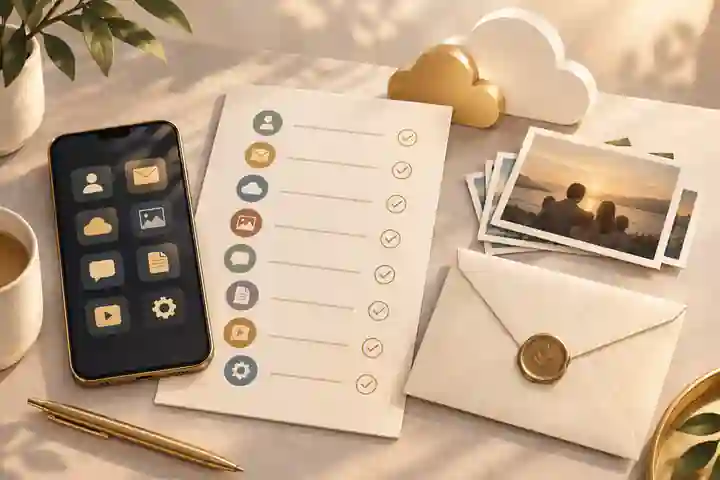 prepare digital assets for death: Digital assets checklist beside family photos