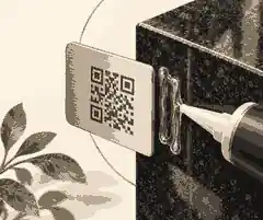 what adhesive should i use for grave plaques: QR grave plaque positioned beside polished granite
