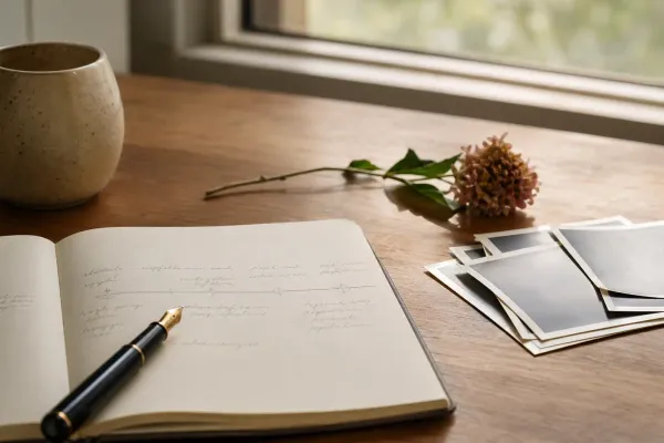 life story obituary writing desk for Evaheld Memorials — featured visual for How to Write a Life Story Obituary by Evaheld Memorials