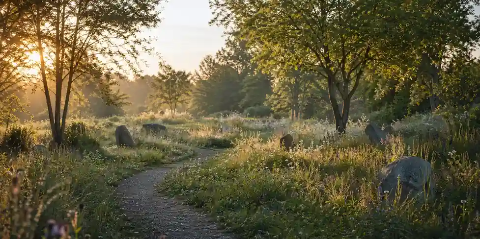 Green and natural burials meadow path Evaheld Memorials — featured visual for Green & Natural Burials: Options, Costs and Planning by Evaheld Memorials