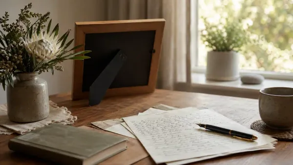 Writing a eulogy notes and flowers for Evaheld Memorials — featured visual for Writing a Eulogy: Templates, Examples and Delivery Tips by Evaheld Memorials