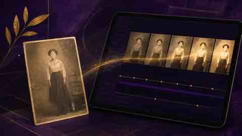 Stylised Evaheld portrait transitioning into a carefully reviewed AI-assisted memorial animation