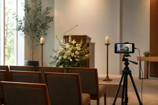 How to live stream a funeral camera setup for Evaheld Memorials — featured visual for How to Live Stream a Funeral: A Technical Checklist by Evaheld Memorials