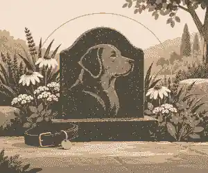custom headstones for dogs: Garden dog headstone with collar and flowers