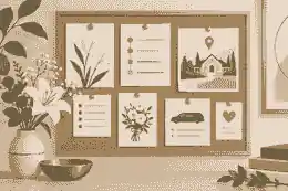 how can a memorial page help with funeral planning tasks: Stylised family notice board with service details and flowers