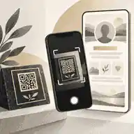 link a qr code to a memorial page: Phone scanning a discreet QR memorial plaque beside a memorial page