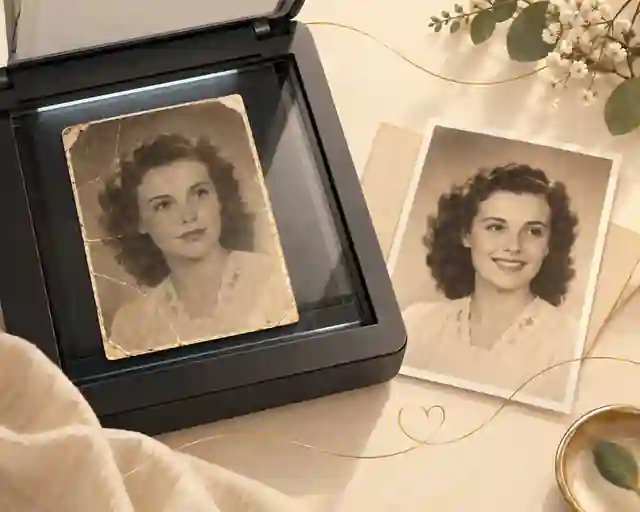 make a photo of someone who passed away smile: Original portrait preserved beside a restored memorial copy