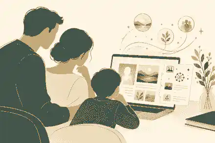 memorial websites with ai: Family reviewing an AI-assisted memorial draft together