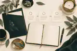 plan a funeral step by step: Funeral planning notebook with documents and candle