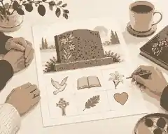 the meaning of symbols on gravestones: Headstone symbol sketches beside inscription notes