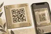 the minimum qr code size for scanning: Matte QR memorial plaque proof being scanned by a phone