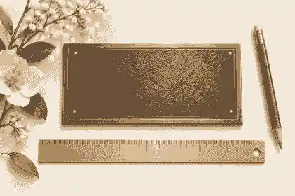 the standard size for a cemetery plaque: Plaque proof with ruler and flowers