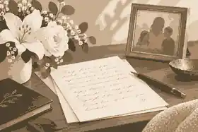 write a eulogy for a mother: Eulogy draft for a mother beside flowers and a family photograph
