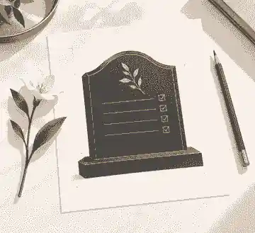 write on a headstone: Headstone wording proof with pencil and flowers