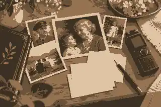 save ancestor life stories: Family photographs prepared with captions for ancestor stories