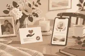 set up a memorial fund for a charity: Verified charity donation card beside a candle and memorial page